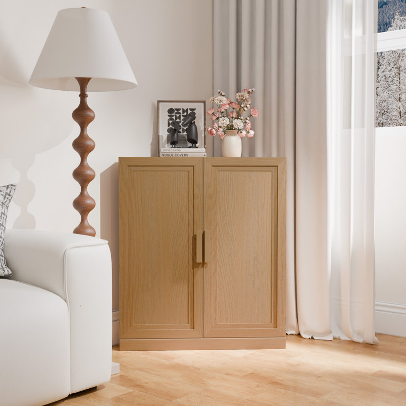 Natural Wood Corner Accent Cabinet with Doors Space-Saving Storage Accent Cabinet 16"Dx31"Wx36"H, Natural