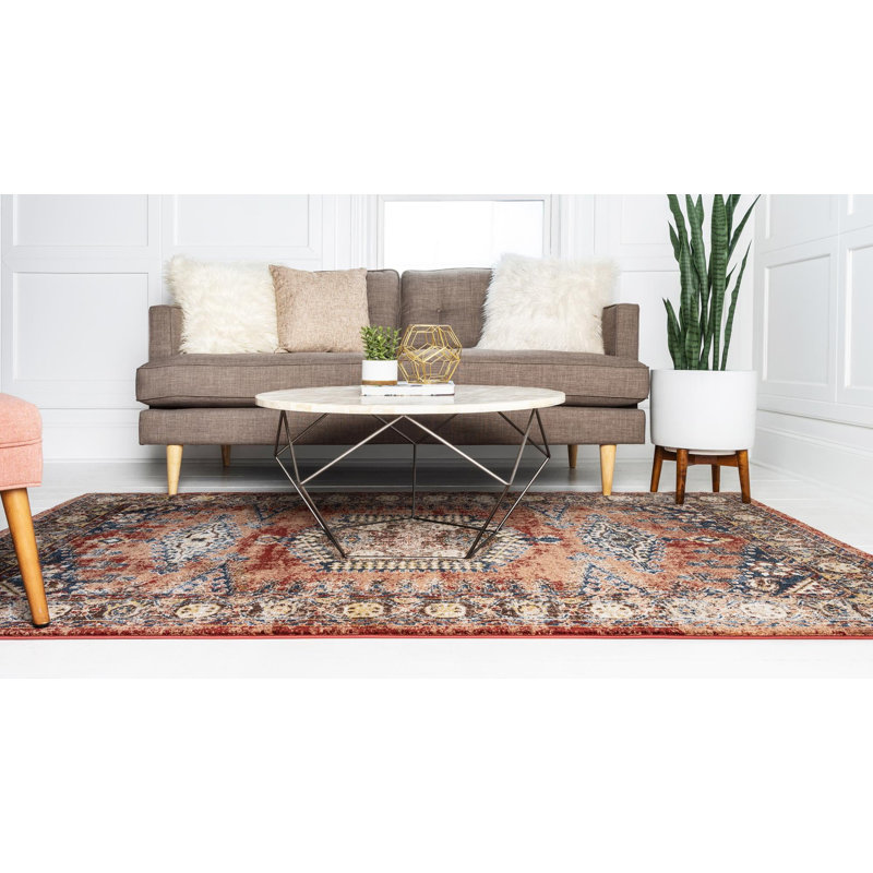 Tapis oriental terre cuite Vern, Carré 7 pi, Terracotta