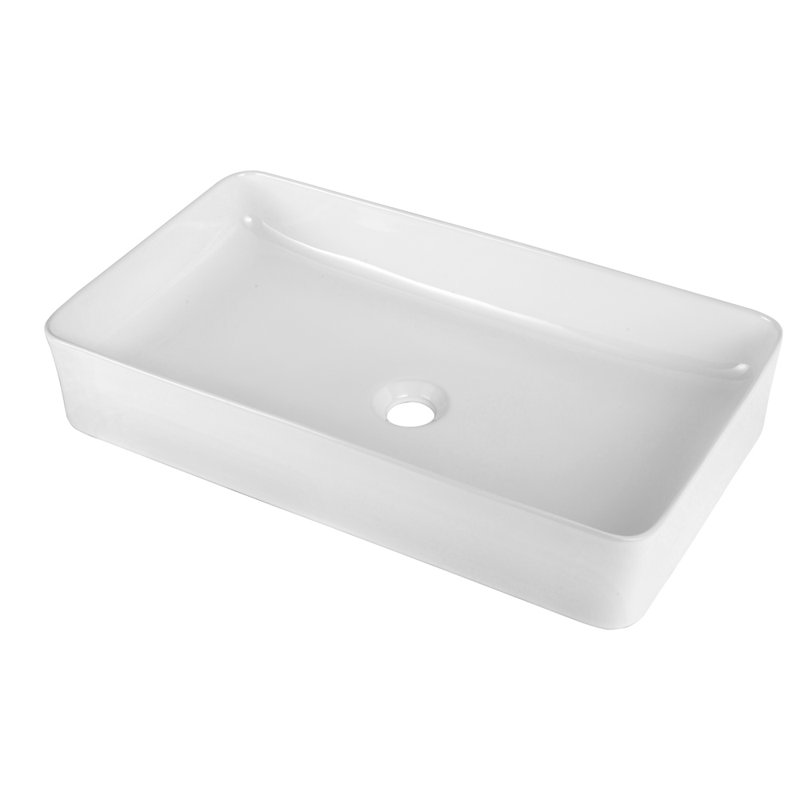 Lavabo de salle de bain vasque rectangulaire en céramique 24 po x 14 po pour salle de bain moderne, Blanc