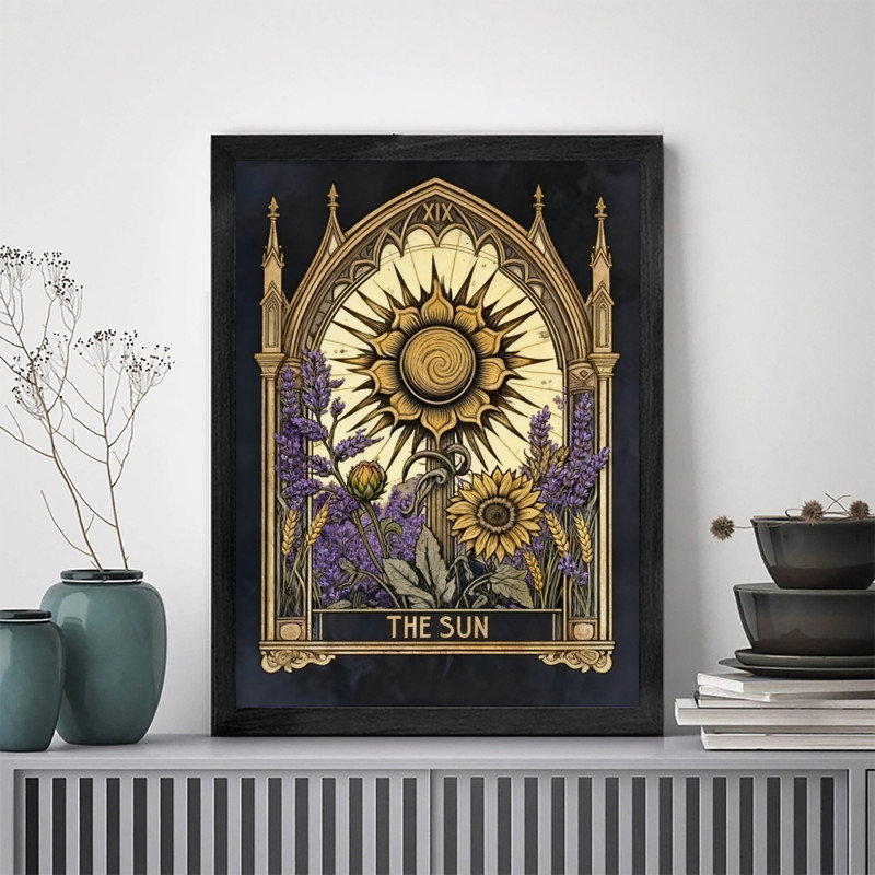Art mural noir encadré noir rétro - Illustration de décorations spirituelles bohémiennes mystiques, H 11 po x l 9 po