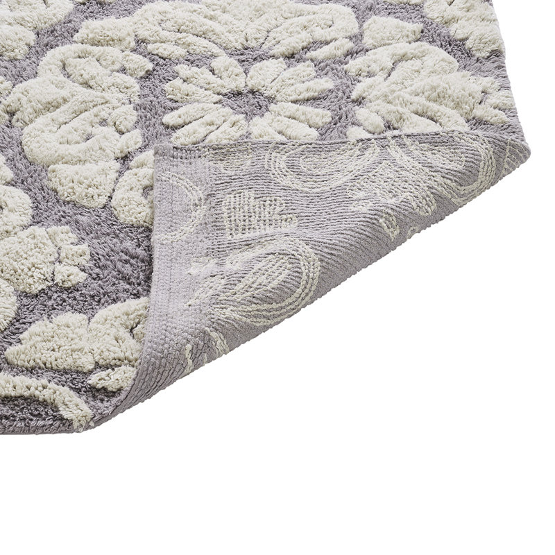 Danitra 100% Cotton 1885 GSM Bath Rug with Non-Slip Latex Backing, Soft Absorbent Machine Washable Bathroom Mat, Medallion Design, 17" x 24", Gray