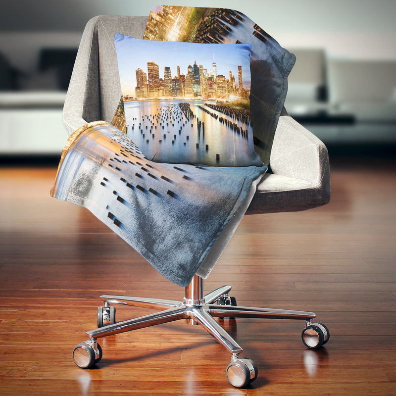 New York Skyline Multicolor Square Throw Pillow 16" x 16"