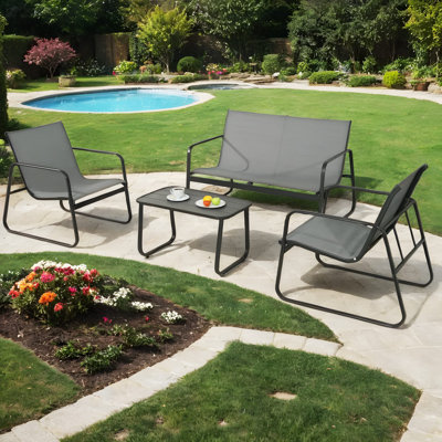 4-Piece Patio Furniture Set, Outdoor PVC-coated polyester Conversation Set With Chairs & Loveseat, Coffee Table for Garden, Balcony, Poolside, Backyard (Gray)