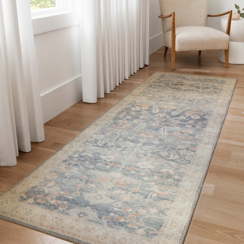 Tapis oriental denim / beige Claribel, Tapis de couloir 2 pi 6 po x 7 pi 6 po