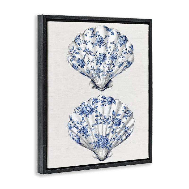 Cadre flottant Delicate Toile Seashells, design par Leted and Lined, Cadre flottant noir de jais, H 21 po x l 17 po