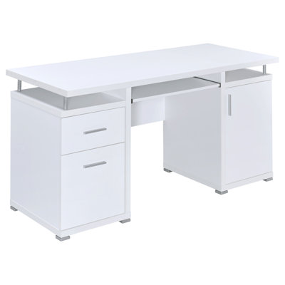 Rochelle White Computer Desk With 2 Drawers And Cabinet