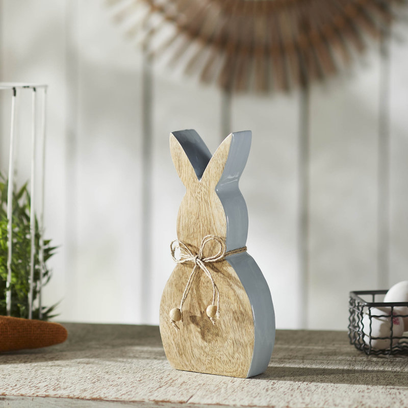 Lapin Spring In Bloom en bois émaillé avec perles naturelles, H 10,75 po x l 5 po x P 1,5 po