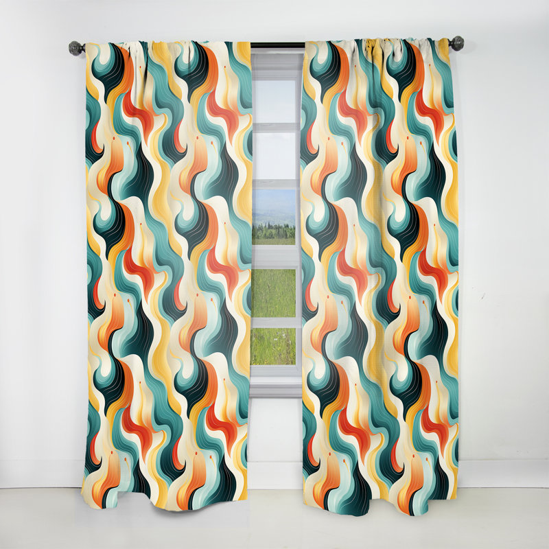 Retro Waves Lines - Rideau Mid-Century - Velours obscurcissant - 1 panneau, L 52 po x L 108 po