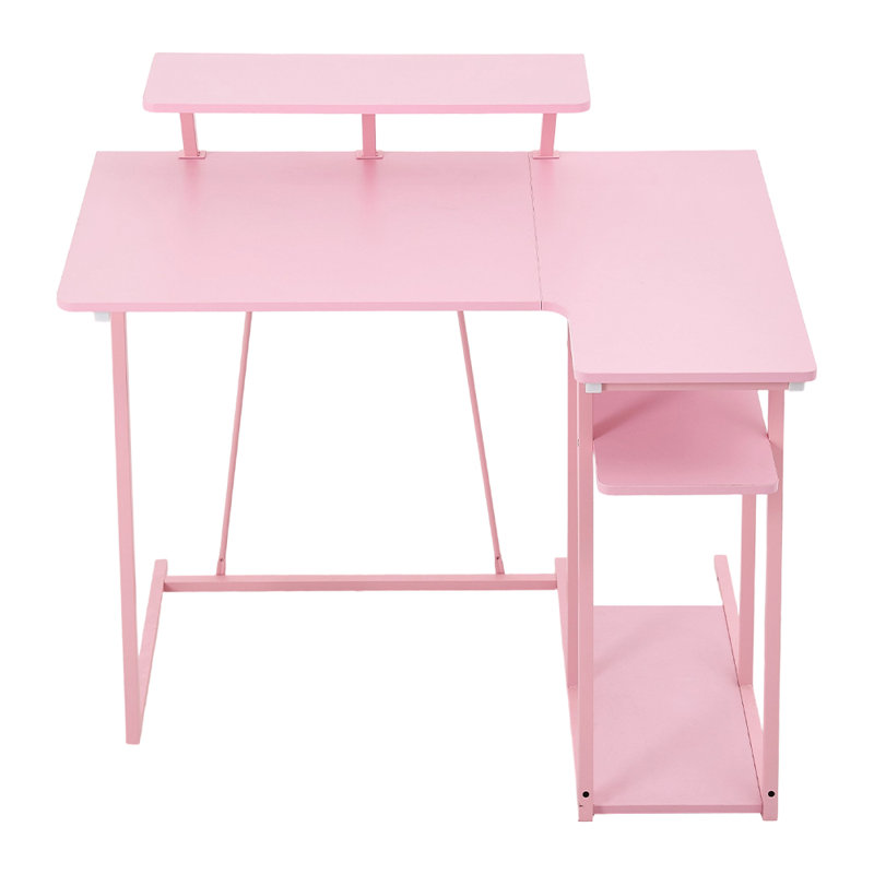 Pink Gaming Desk Office Desk with Monitor Stand