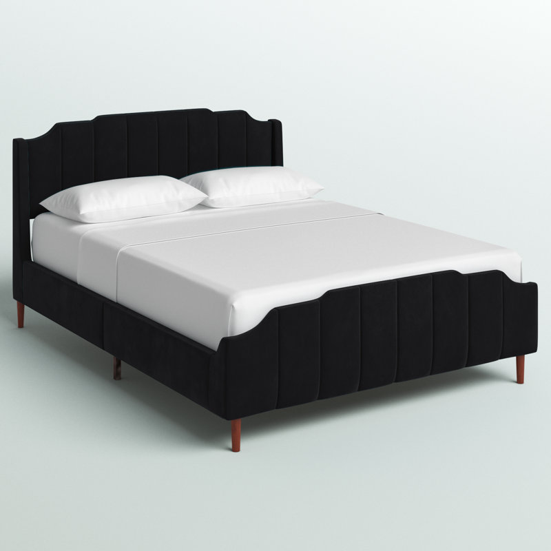 Lasater Queen Size Modern Curved Upholstered Bed, Black