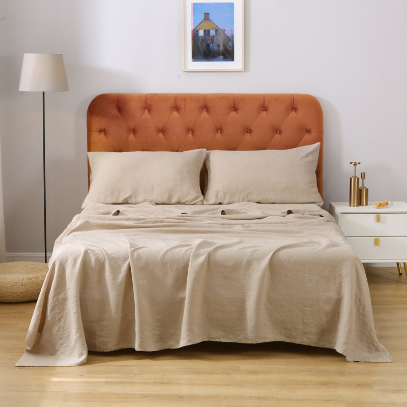 Ensemble de draps 100% lin Highland Feather - 1 drap plat, 1 drap-housse et 2 taies d'oreiller - Classic Luxury, Double
