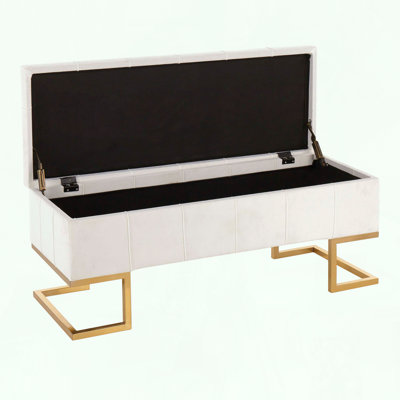 Contemporary Storage Bench with Gold Steel Frame and White Velvet