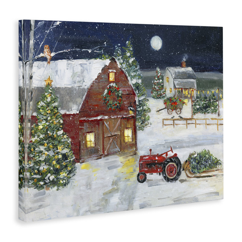 «Snowy Farm & Tractor» par Sally Swatland, H 16 po x l 20 po
