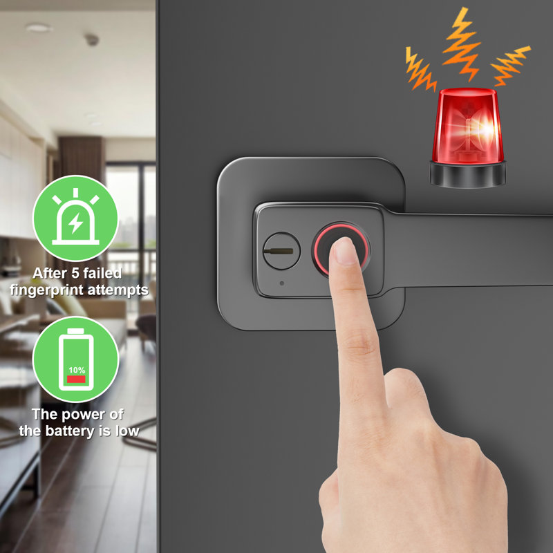 Black Smart Biometric Fingerprint Door Lock with App Control