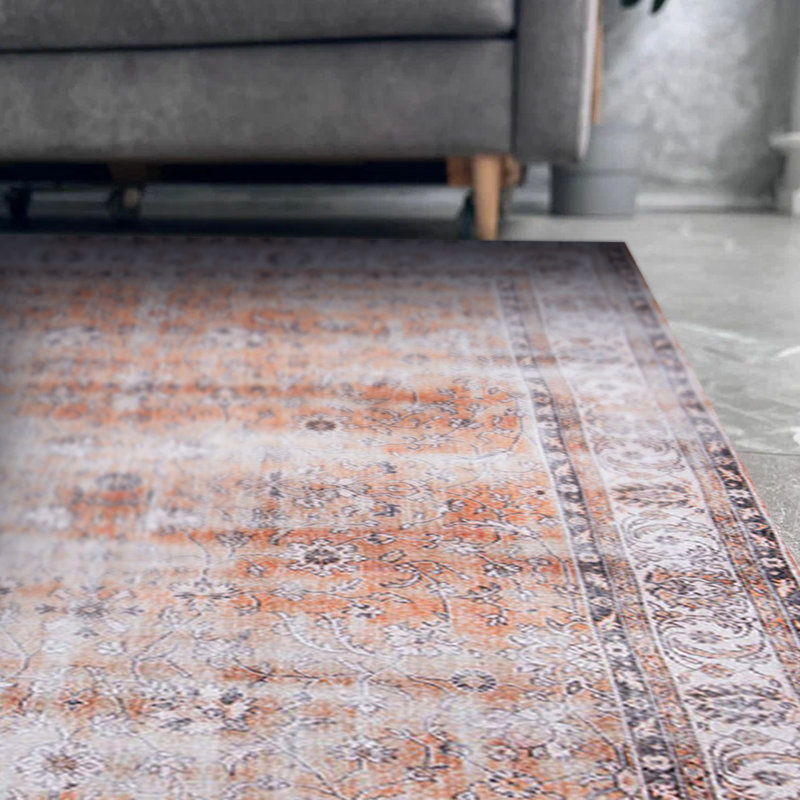 Tapis beige à motif rétro Vintage, Rectangle 4 pi 8 po x 6 pi 3 po