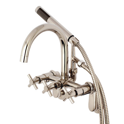 Kingston Brass Concord Three-Handle 2-Hole Tub Wall Mount Clawfoot Tub Faucet with Hand Shower
