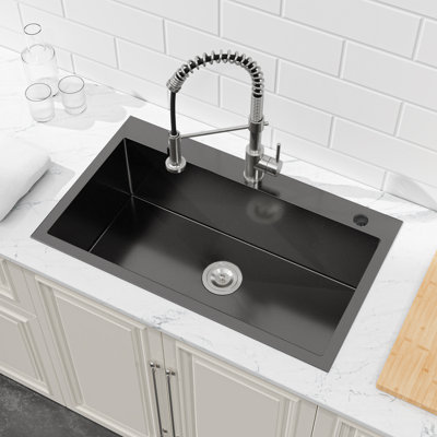 32" L Single Bowl Overmount Stainless Steel Kitchen Sink