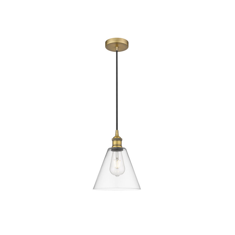Luminaire suspendu conique à 1 lumière Bluford, Transparent, Laiton brossé, H 10,75 po x l 8 po x P 8 po