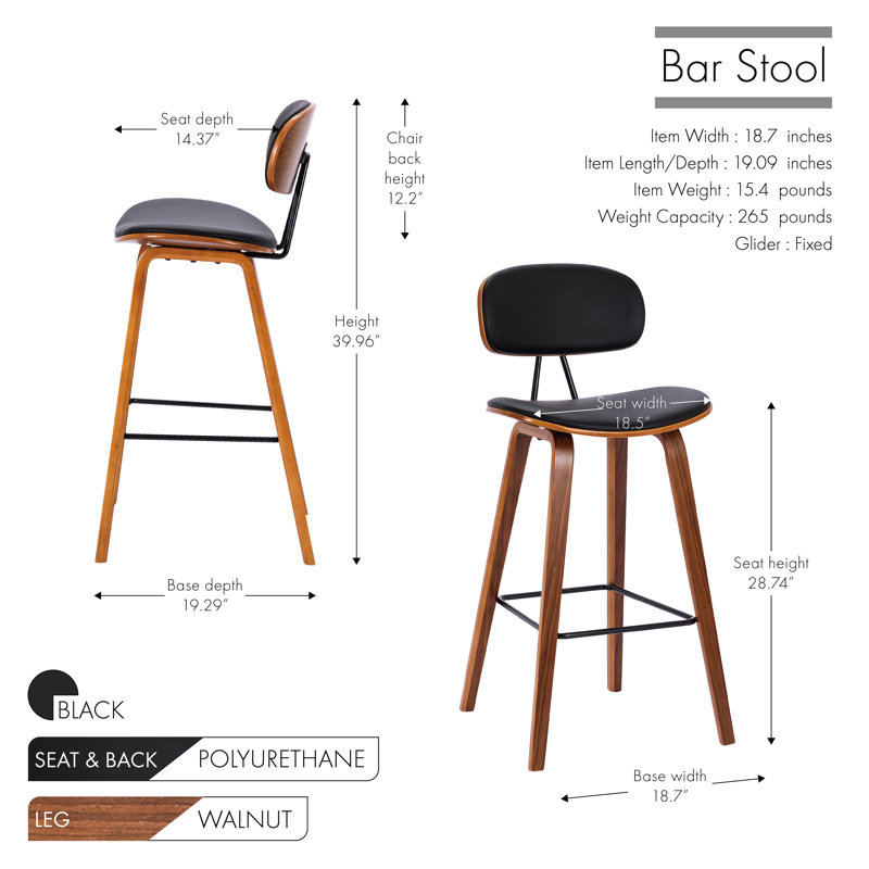 Tabouret de bar 28,74 po Parkville, Polyuréthane noir