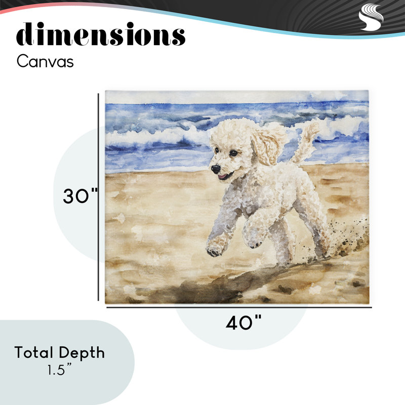 «Poodle's Journey on Beach», conception par Svetlana Aleynikova, H 30 po x l 40 po