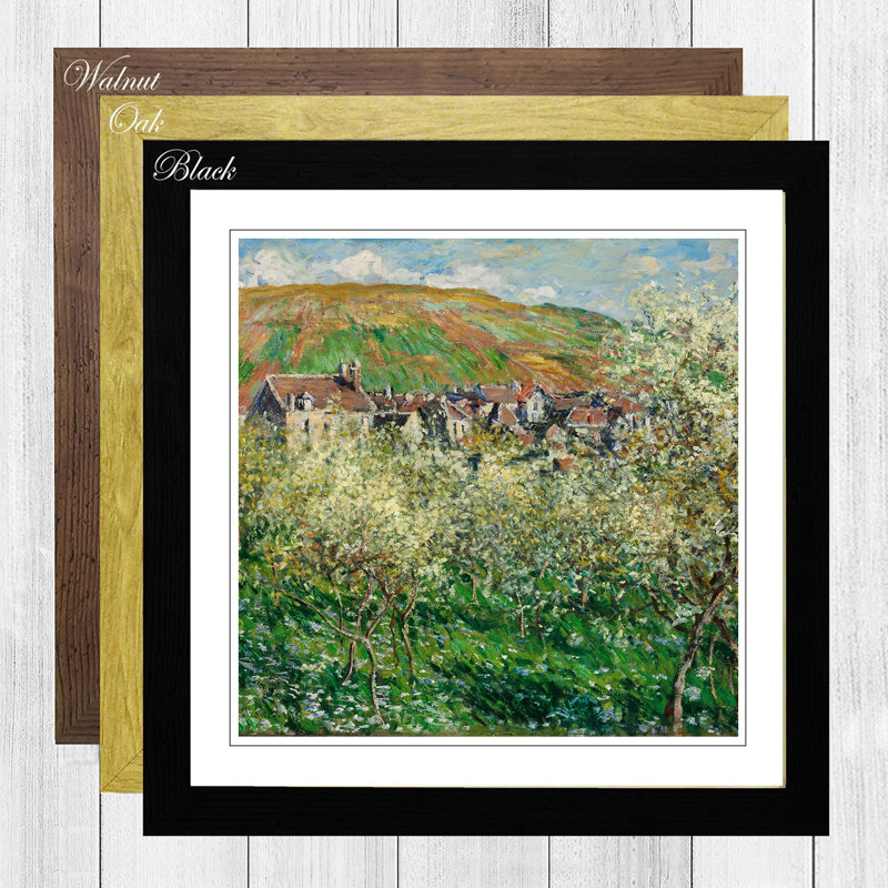 Flowering Plum Trees by Claude Monet - Framed Print, Walnut