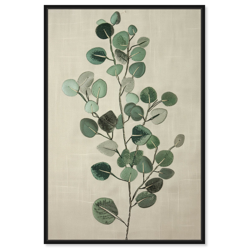 Eucalyptus brodé, impression d'art botanique par Art Remedy, Cadre noir, H 16 po x l 11 po