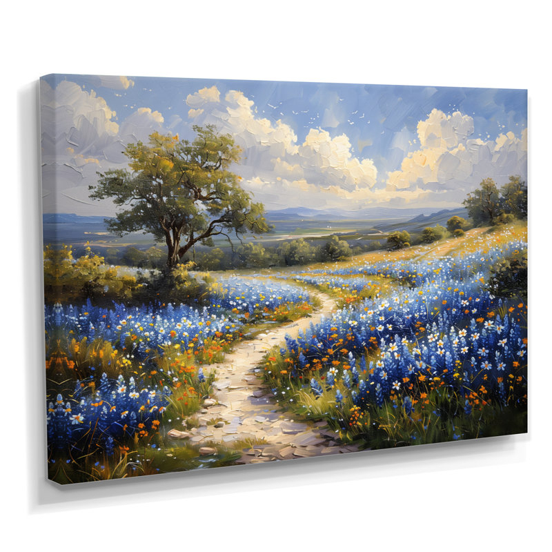 «Blue Green Summer Meadow Charm Blue Bonnets III - Blue Bonnets», reproduction d'art, H 24 po x l 32 po x P 1 po