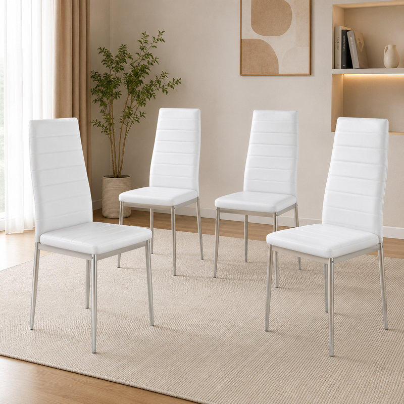 Ensemble de chaises de salle à manger de style moderne pour 4 personnes avec cuir PU confortable et pieds de chaise chromés argentés