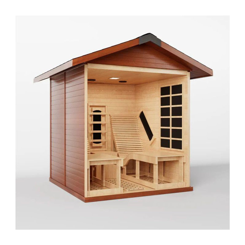 ZONEMEL Outdoor 2 Person Wooden Sauna Room with Recliner, Red Cedar Luxury Indoor Sauna with 10 Heating Panels, Oxygen Bar, 3400 Watt, Waterproof Roof, 220V