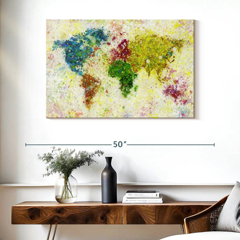 Aliaz Paint Blotches World Map, 26" H x 39" W