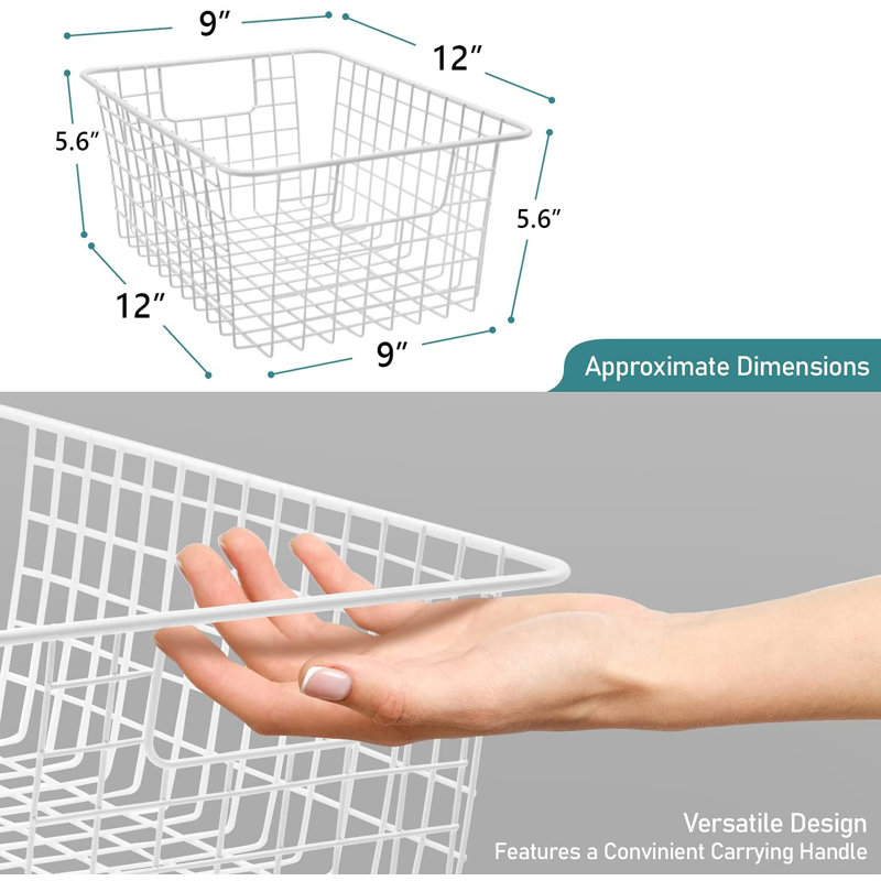 Sorbus 2-Pack Metal Wire Baskets Storage Bins, White, White, 5.6" H x 12" W x 9" D, 2