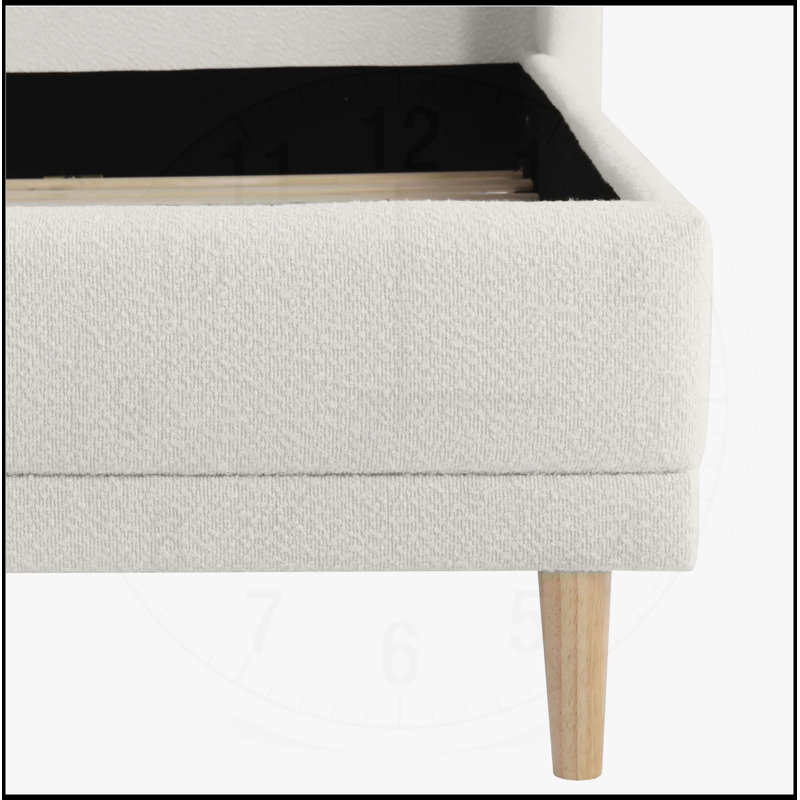 Upholstered Platform Bed with Boucle Fabric, Wingback Headboard, and Rounded Corners, White, King