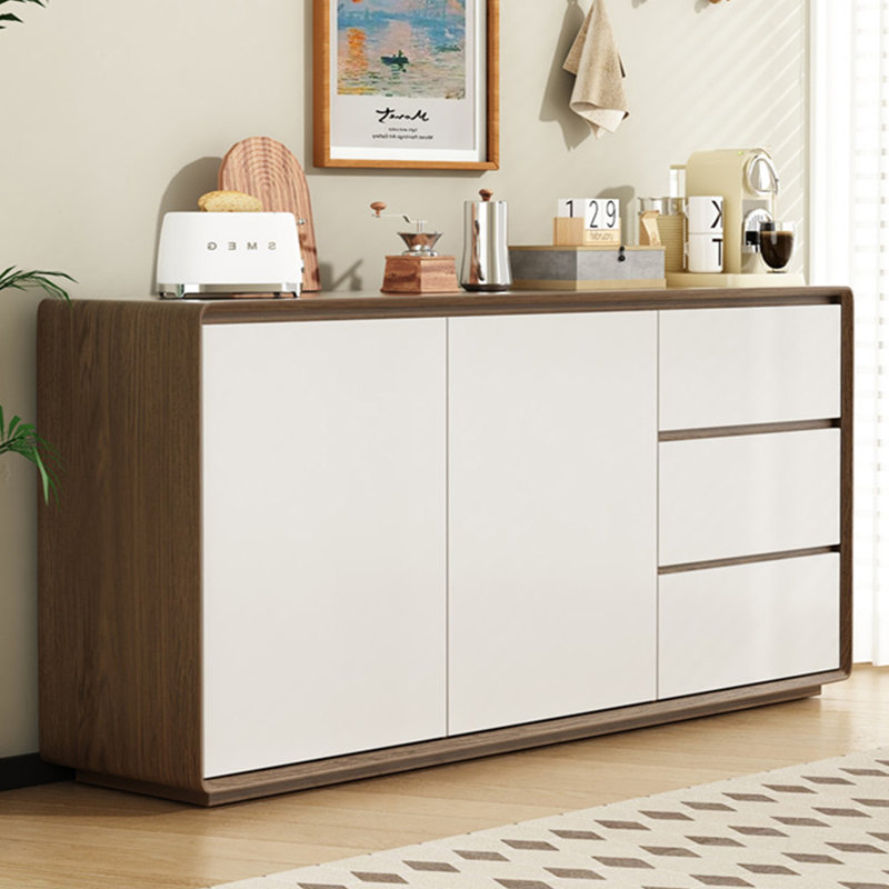 Modern Simple Solid Wood Sideboard, Brown/White, 31.49" H x 70.86" W x 15.75" D