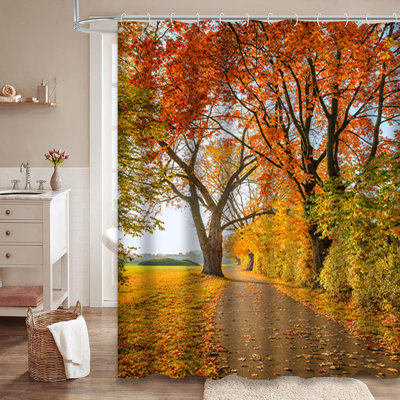 Rideau de douche rouge avec 12 crochets Autumn Park