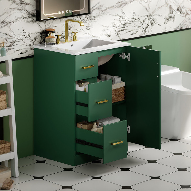 Meuble-lavabo rayé 24 po avec lavabo en céramique, Vert