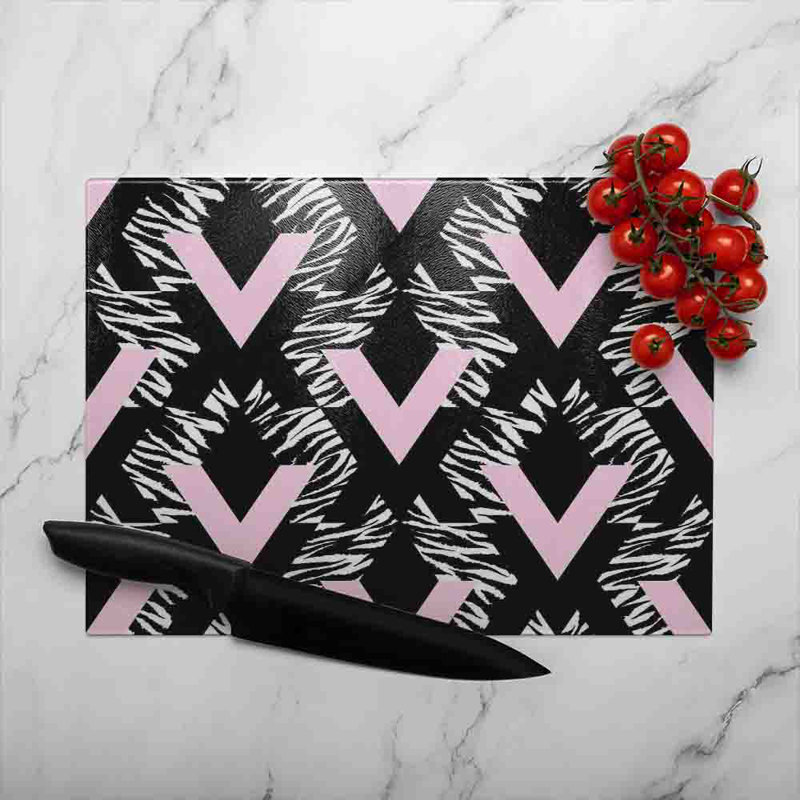 Geometric Animal Print Glass Chopping Board, 40cm L x 28cm W