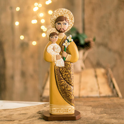Sculpture Joseph et Jésus en cèdre