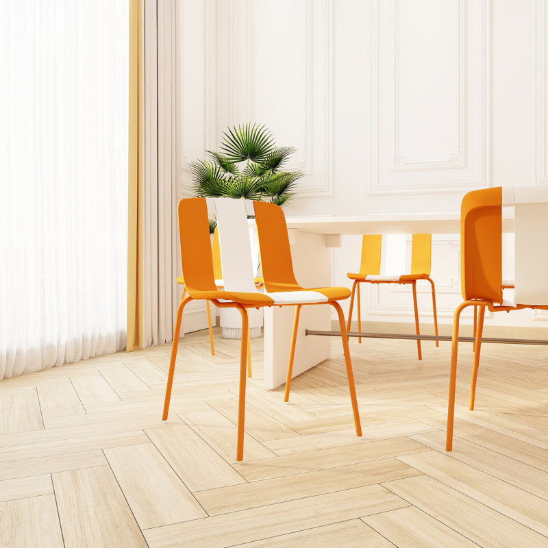 Ensemble de 4 chaises rayées, blocs, fabrication en PP / métal, assise longue durée confortable, style élégant, styles de décoration adaptables, chaises à blocs de couleur moderne avec siège en métal et en PP