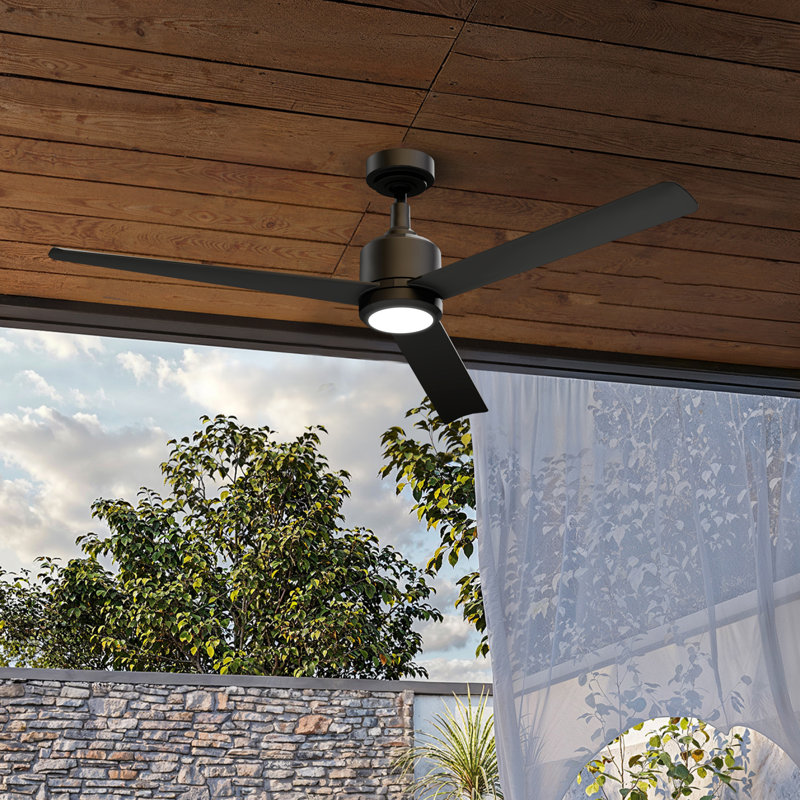 Valen 60-Inch Ceiling Fan, Matte Black with Matte Black Blades, 6CCT Selectable LED, Whisper-Silence DC Motor,, Remote Control (3-Blade)