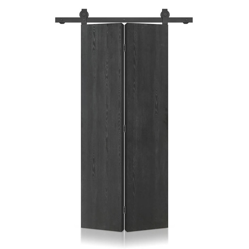 Hollow Core Black Composite Texture Bi-Fold Door with Sliding Barn Door Hardware Kit, 20" x 92", 1