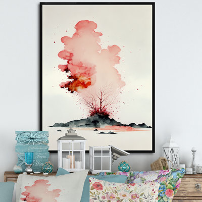 Red Watercolor Tree On The Mountain II " Red Watercolor Tree On The Mountain II "