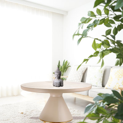 Ursulina Coffee Table With Khaki Metal Base In Round Shape
