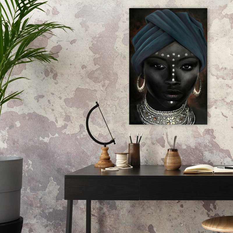 Étoile d'Afrique - art figuratif multicouleur noir et gris, H 24 po x l 16 po