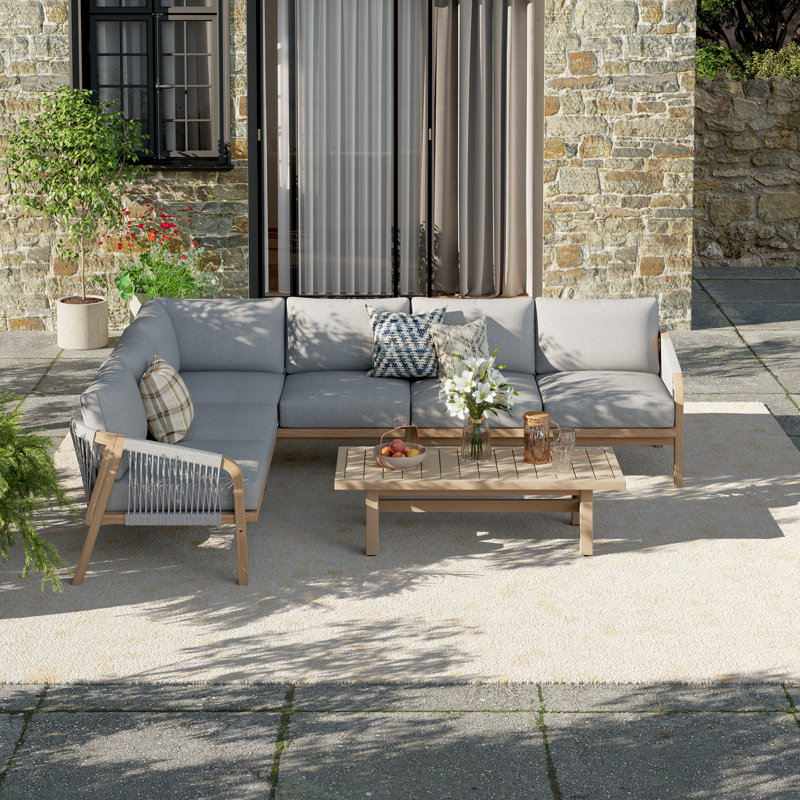 6-seat Acacia Wood Outdoor Seating Set With Table, Gray