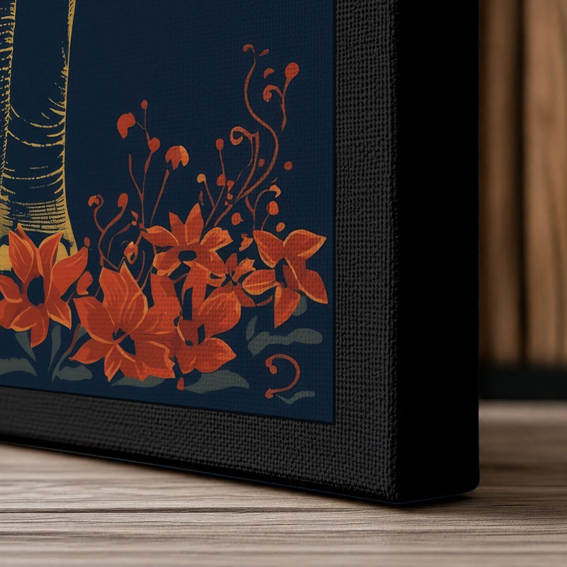 Golden Elephant Art Deco - Wrapped Canvas, 18x12 - 45.7 x 30.5 cm, Black Border