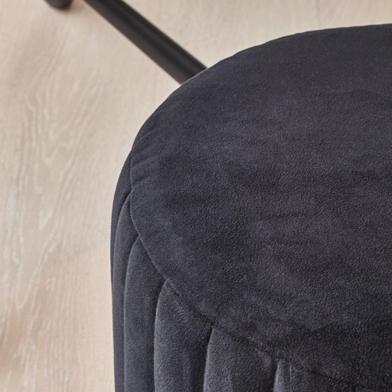 40cm Wide Velvet Round Standard Ottoman, Black