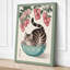 Cat in Turquoise Bowl Japandi - Wrapped Canvas-497506516-497506519