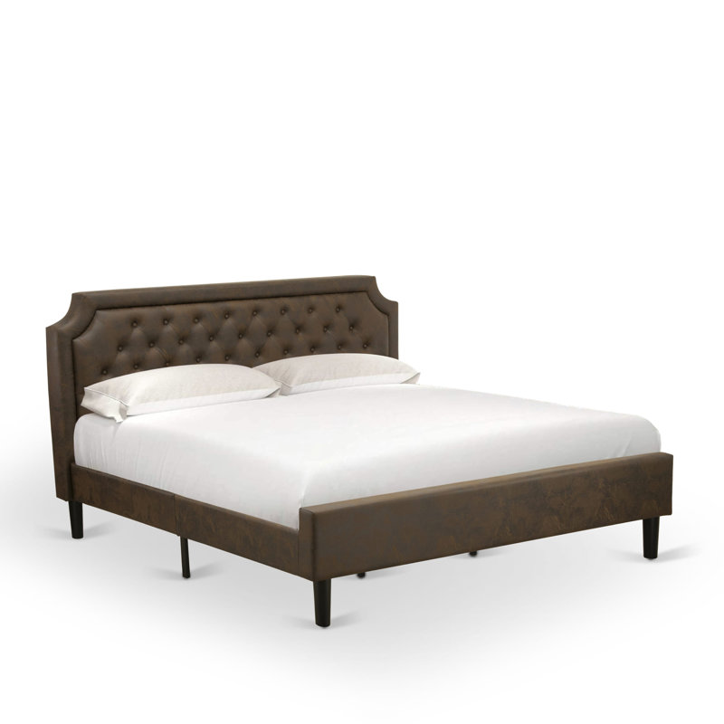 King Size Bed Frame Includes Black Textured Upholstered Headboard, Footboard and Wood Rails, Slats - Wooden 9 Legs with Full Support King Size Bed - Black Finish