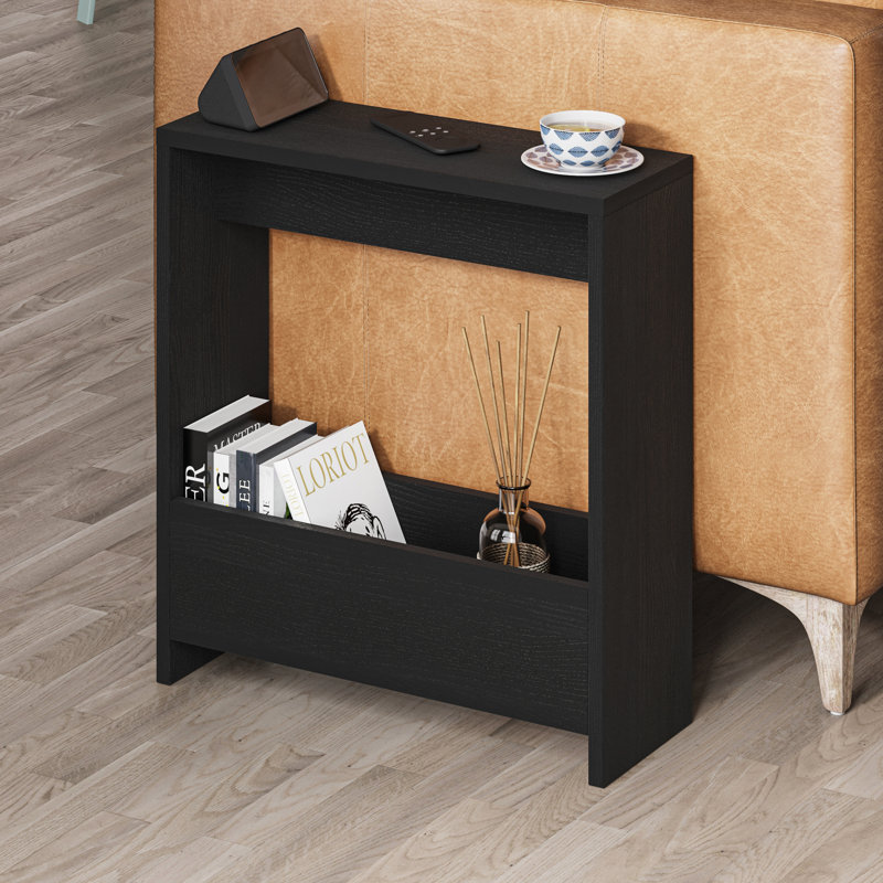 Beeler Modern Slim Compact Side Table, Black Oak