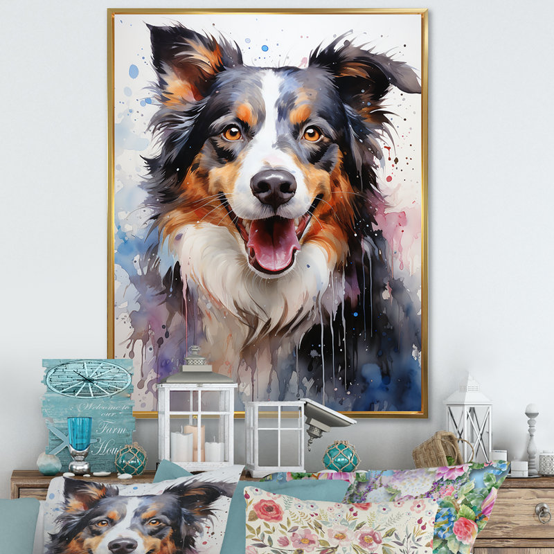 Border Collie Brilliance I sur toile, 40" H x 30" W, White Picture Framed